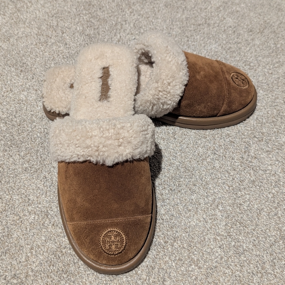 Tory Burch Camel Suede Slippers